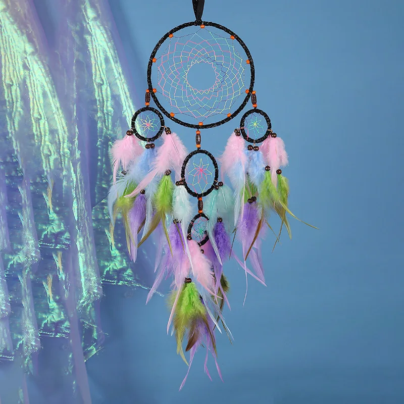 Spalvinga LED Dream Catcher Vėjo Varpeliais, Su Šviesos Eilutę Žibintai Dreamcatcher Kambaryje Namų Puošybai Folk Stiliaus INS Naują Atvykimo