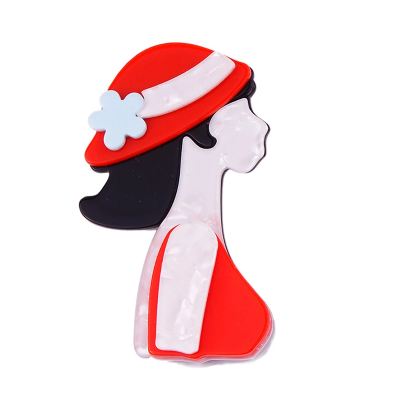 FARLENA Naujo Dizaino Mados Rankų darbo Red Hat Akrilo Mergina Sagė Ženklelį Už Moterų Animacinių filmų Sagės Smeigtukai Atvartas Emblemos 