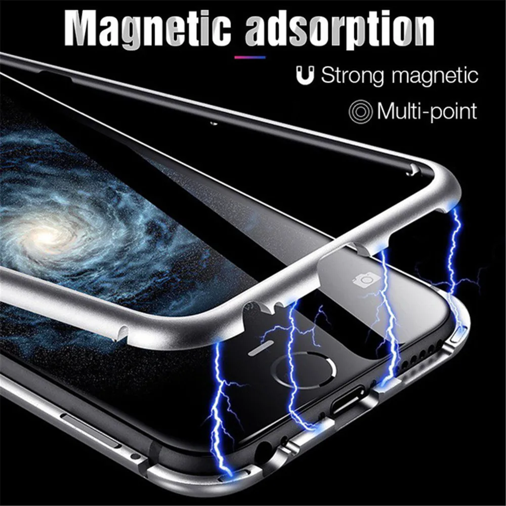 Metalo Magnetinių Flip Case For Huawei Mate 20 Pro X 10 P20 Lite P10 Nova 3 4 3i Garbę 8X Max 9i 2018 Žaisti V10 Grūdinto Stiklo Dangtis