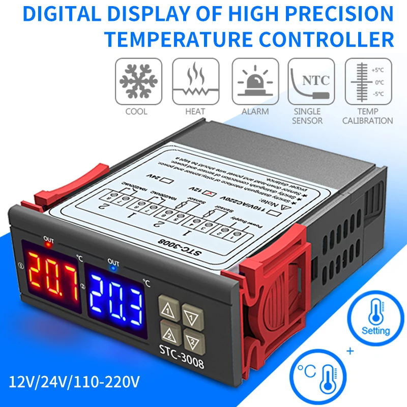 Dual Digital Inkubatorius Termostatas Temperatūros Reguliatorius Du reliniai išėjimai Thermoregulator Šildymo Aušinimo -3008 3018 MH-1210W