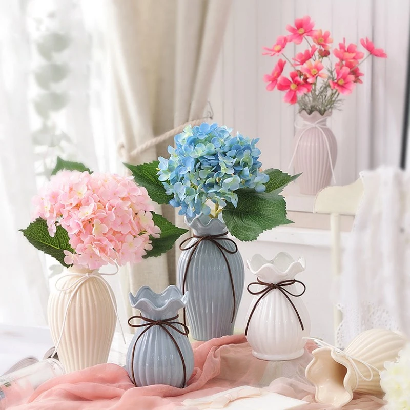 Europos Keramikos vaza apdailos amatų balta/mėlyna Porceliano gėlių vaza centerpieces vestuvėms Sausų gėlių namų puošybai