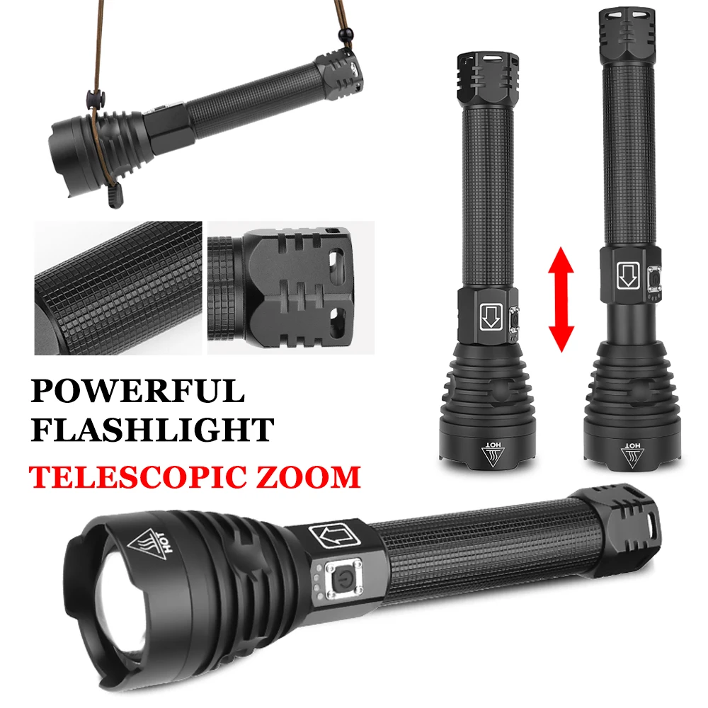 Įkraunamas LED Žibintuvėlis galingiausių XHP90 Taktinis Žibintuvėlis atsparus Vandeniui Zoomable Medžioklės Šviesos Use18650 ar 26650 Baterija