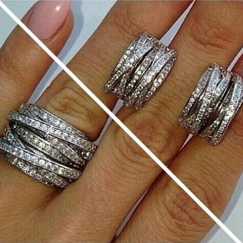 Prabanga 10kt aukso, 925 sidabro Žiedas su Mados nutiesti Imituoti deimantų Suderinama Tinka Žiedai Europos Moterų ir vyrų Gniūžtės stilius