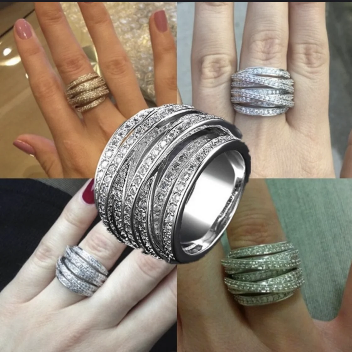 Prabanga 10kt aukso, 925 sidabro Žiedas su Mados nutiesti Imituoti deimantų Suderinama Tinka Žiedai Europos Moterų ir vyrų Gniūžtės stilius