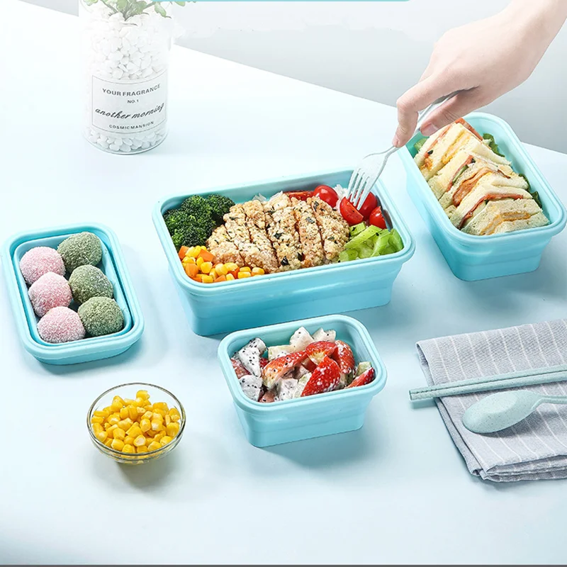 Išardomi Silikono Priešpiečių Dėžutė Maisto Saugojimo Konteineris Bento Box Microwavable Nešiojamų Iškylą Kempingas Stačiakampio Lauko LunchBox
