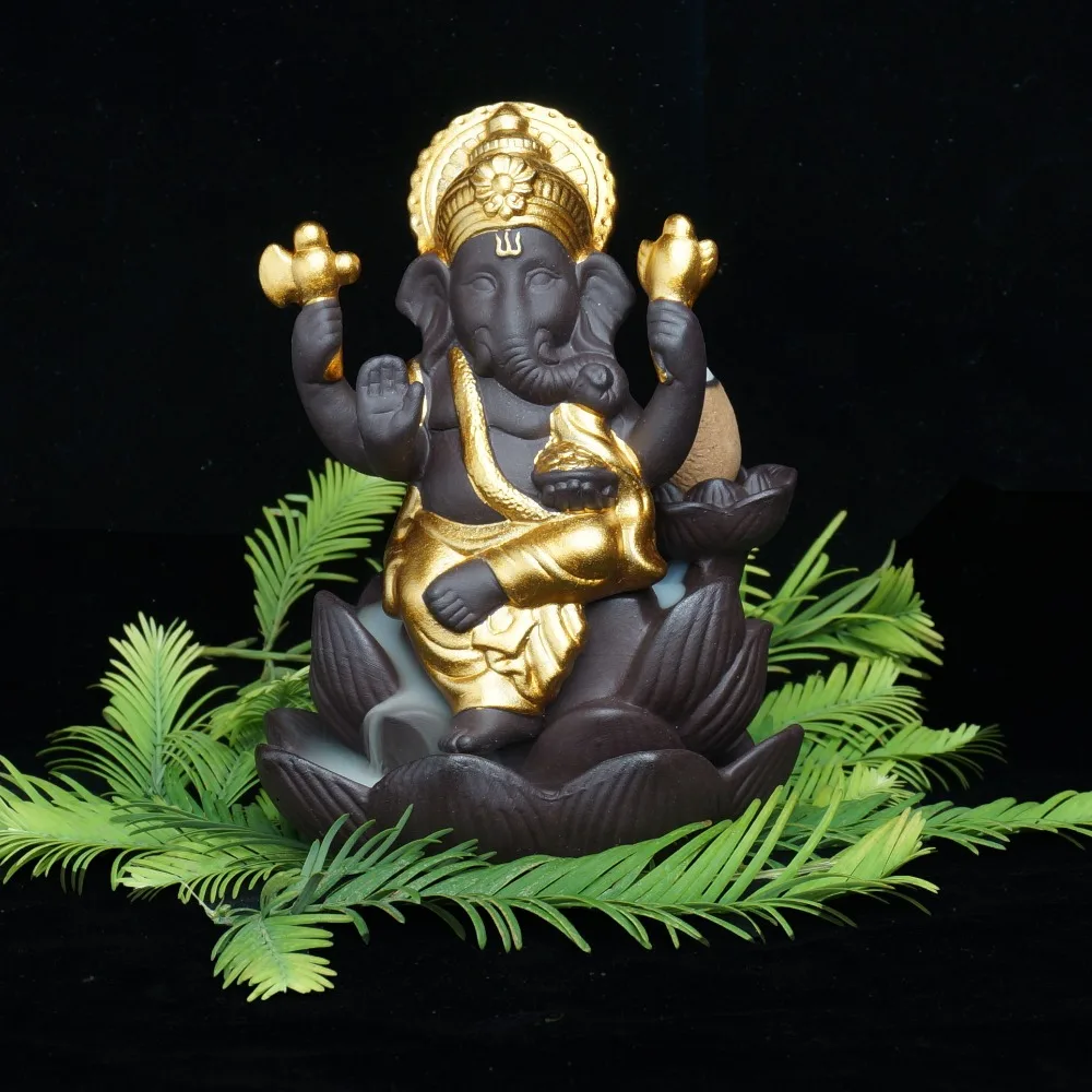 Ganeša statula backflowing smilkalų degiklis dramblys dievas smilkalų bazės bokštas namų dekoro ornamentą figūrėlės lotus