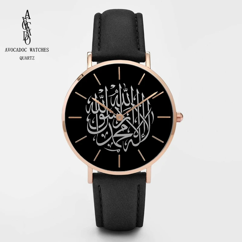 AVOKADO 2019 VYRIŠKI Laikrodžiai Juodos arabų Kvarciniai Laikrodžiai Odinis Dirželis Reloj Arabe Negro