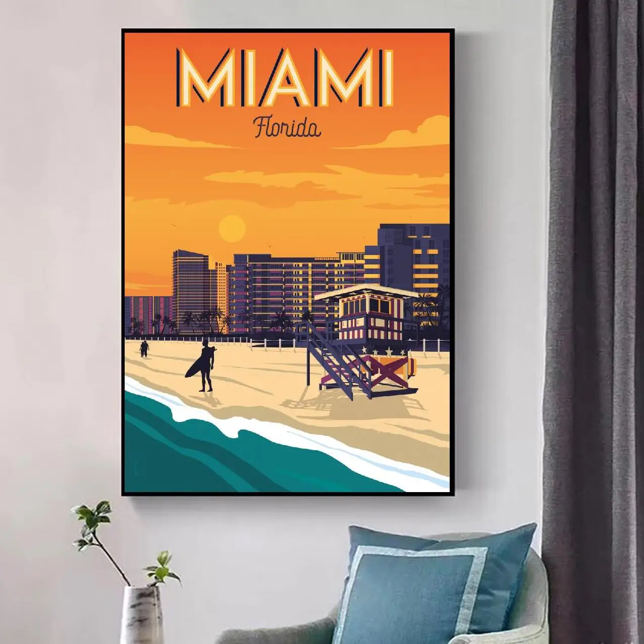 Miami Beach Kelionės Menas Drobė Plakatas Spaudinių Namų Sienų Dekoras Tapyba