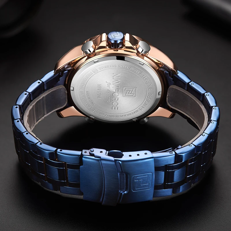 NAVIFORCE Aukso laikrodis Vyrams Karinės Sporto LED Skaitmeninis Kvarciniai Laikrodžiai Data Vandeniui Plieno Dirželis Laikrodis Relogio Masculino 2019