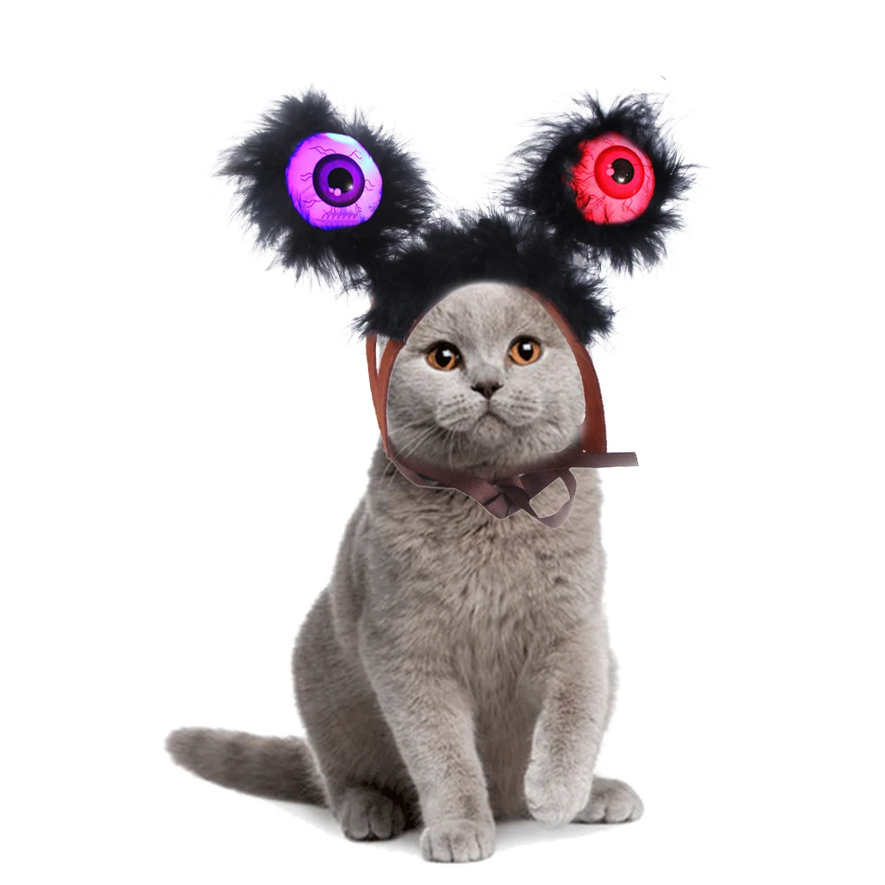 Juokingas Naminių Kačių Kostiumas LED Šviesos Akis, galvos Apdangalai Perukas Bžūp Cosplay Fancy Dress Pet products Kačių ir Šunų Helovinas Kalėdų Dekoro