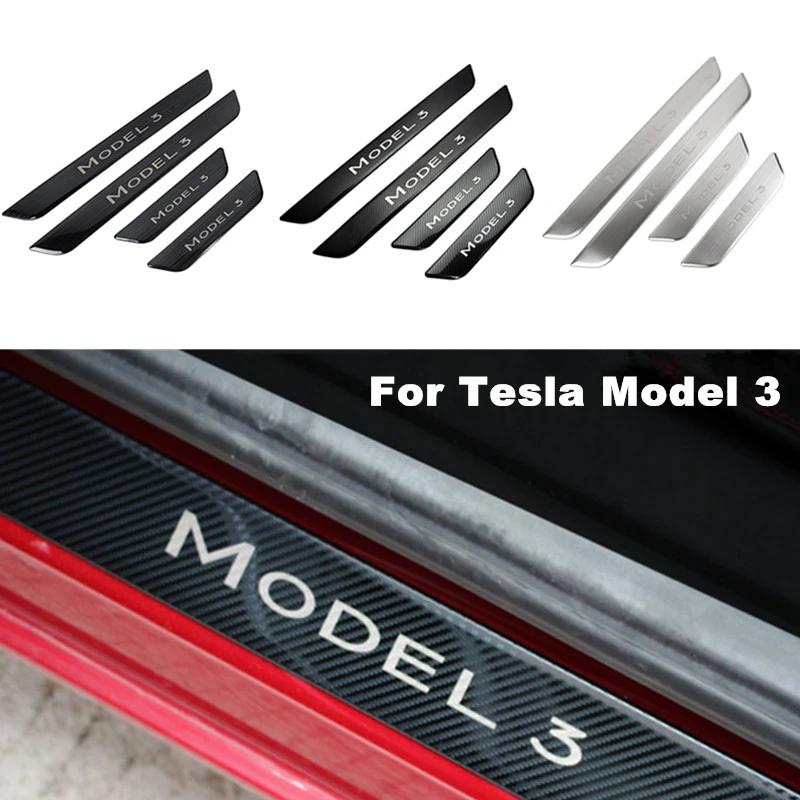 Priekyje Ir Užpakalinėje Automobilio Durų Slenksčio Apdailos Wrap Padengti Tesla Model 3 Tris Sveiki Pedalo Durų Slenksčio Nusitrinti Plokštė Apsaugos Juosta