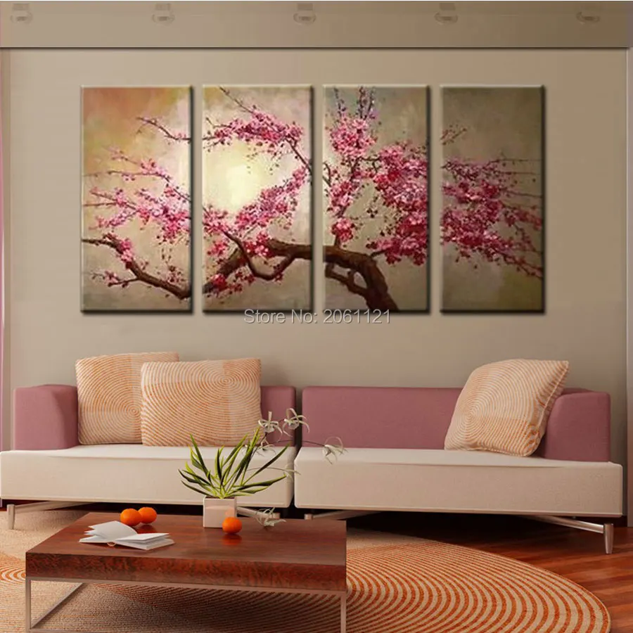 Rankomis dažyti rožinis medis, gėlių naftos tapyba ant drobės sakura žydi Vyšnių žiedų kinijos, japonijos sienos nuotraukas, už kambarį