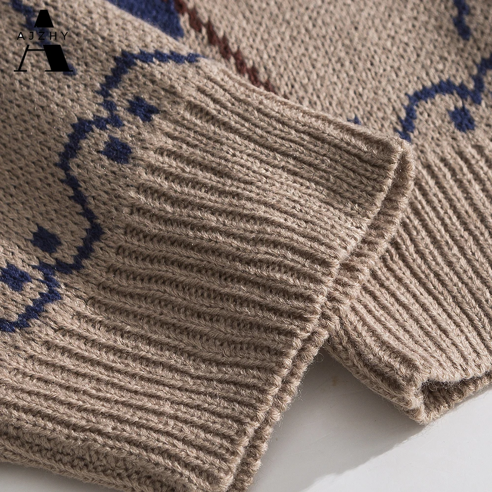AJZHY Geometrinio Siuvinėjimo Megztinis Kailis Button Cardigan Džemperis 