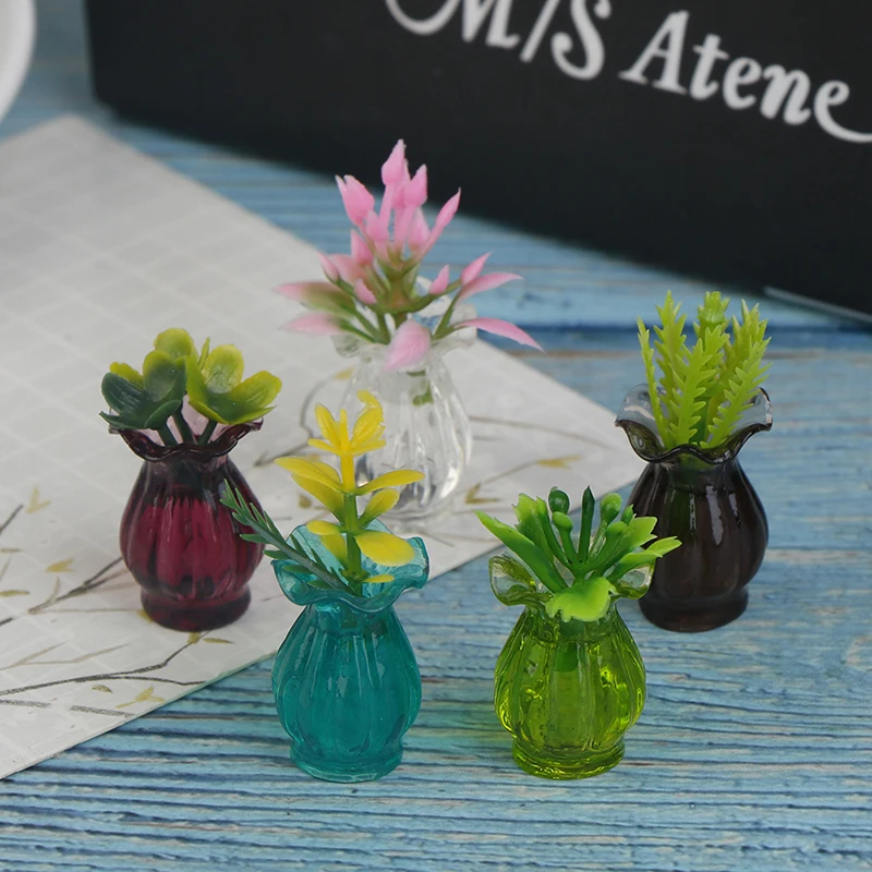 5vnt Lėlių Miniatiūros 1:12 Spalvingų Mini Keramikos Puodą 