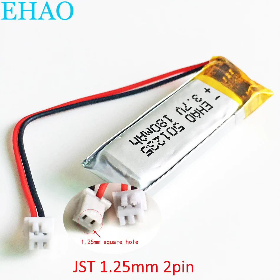 EHAO 501235 + DĻSV 1,25 mm 2pin kištukas), 3,7 V baterija 180mAh Ličio Polimero LiPo Įkrovimo Mp3 bluetooth GPS laisvų Rankų įrangos Ausinių