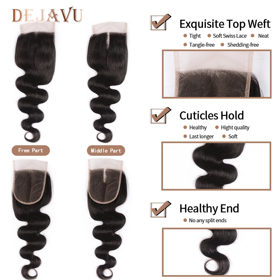 Dejavu Kūno Bangų Paketų Su Uždarymo Brazilijos Plaukų Ryšulius Su Uždarymo Žmogaus Plaukų Uždarymas Su Pluoštas Ne Remy Hair Extension