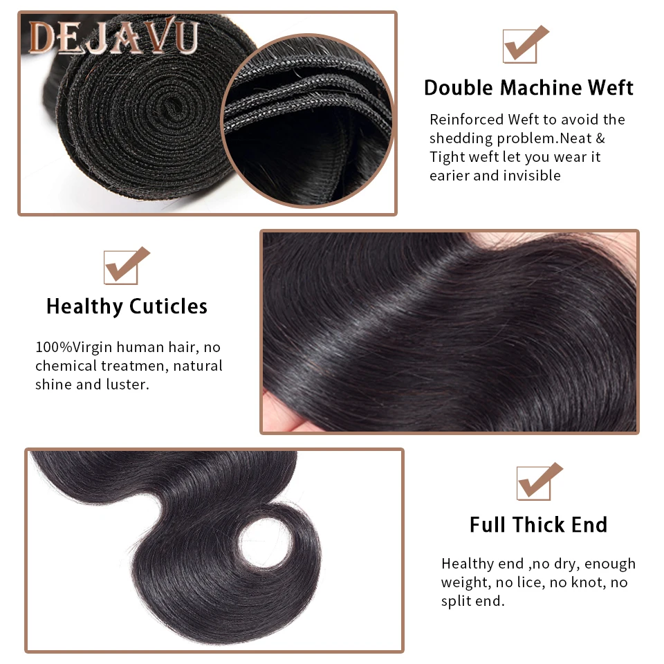 Dejavu Kūno Bangų Paketų Su Uždarymo Brazilijos Plaukų Ryšulius Su Uždarymo Žmogaus Plaukų Uždarymas Su Pluoštas Ne Remy Hair Extension