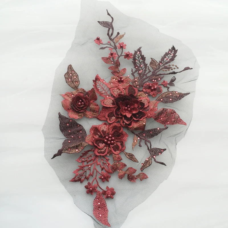 40*25cm 3D stereo gėlių granulių karšto gręžimo nėrinių gėlių siuvinėjimai rietime 