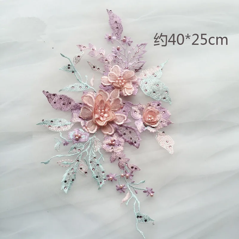 40*25cm 3D stereo gėlių granulių karšto gręžimo nėrinių gėlių siuvinėjimai rietime 