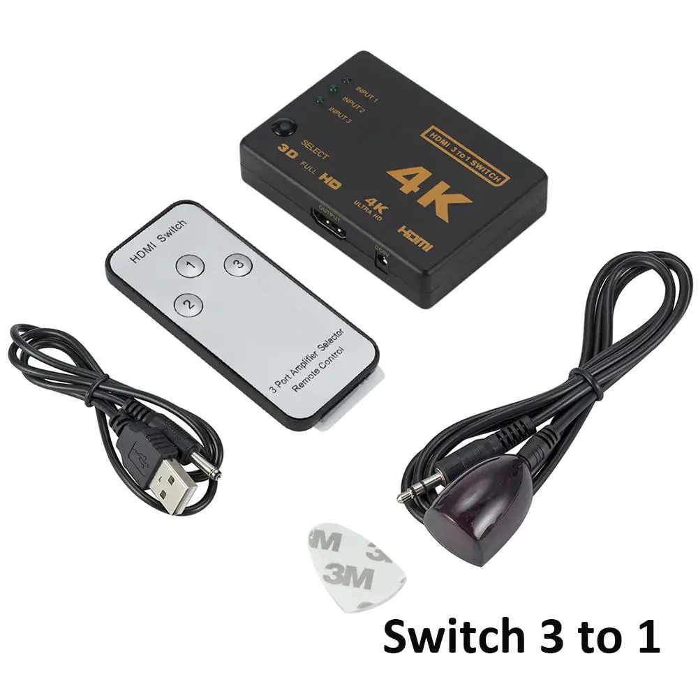 3 Port HDMI Splitter Switcher 1 Iš Hub Lauke +Nuotolinio Nuotolinio Valdymo Automatinis Jungiklis 1080P HD HDMI jungiklis