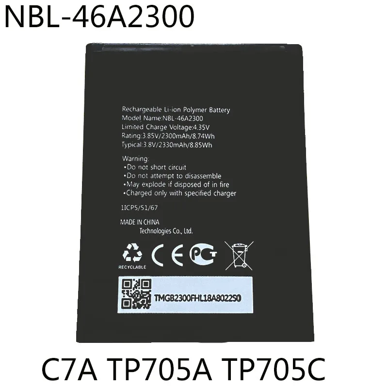 NBL-46A2300 TBL-55A2550 TBL-71A2000 Baterija TP-link Neffos C7A TP705A C M7350 TL-TR961 2500L WiFi M5350 TR861 Bateries