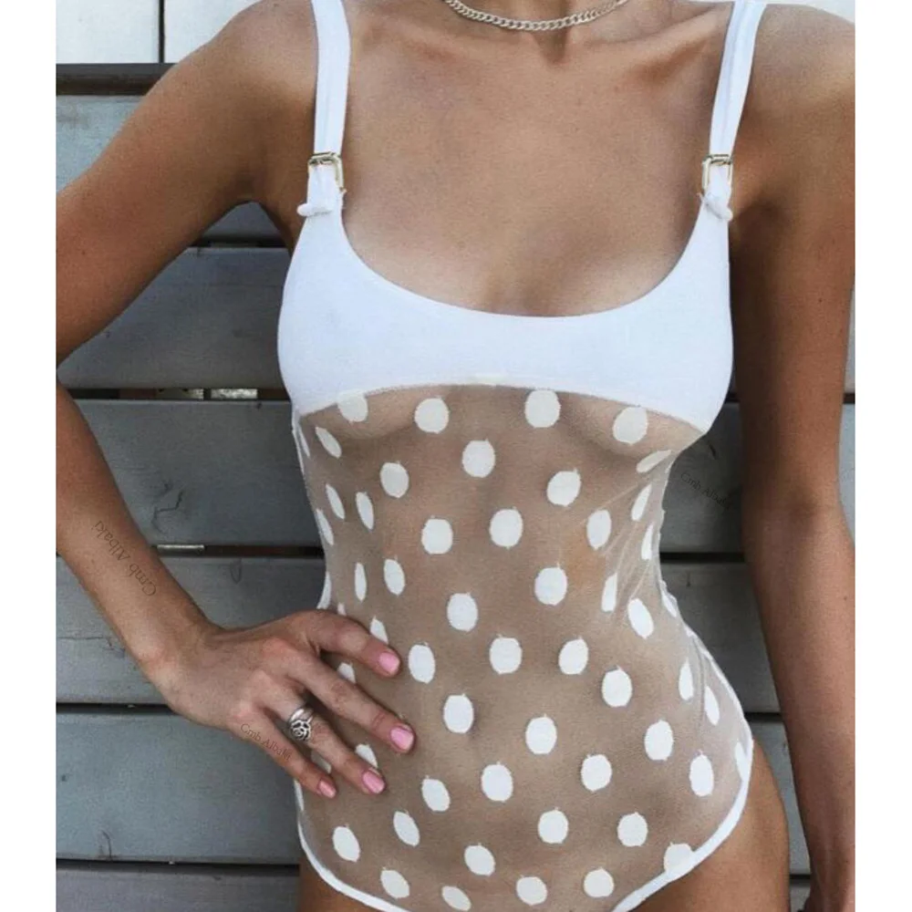 White Black Dot vientisi maudymosi kostiumėlį Akių Monokini Thong maudymosi Kostiumėliai Moterims Trikini 2020 Bather Aukštos sumažinti Maudymosi Kostiumą, moteris Bodysuit