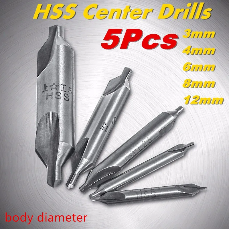 6pcs/Set standartas 60 Laipsnių HSS Kartu Grąžtą tiek 1/1.5/2.5/3.15/5mm Kampas Countersink Grąžtas su dviguba pabaiga