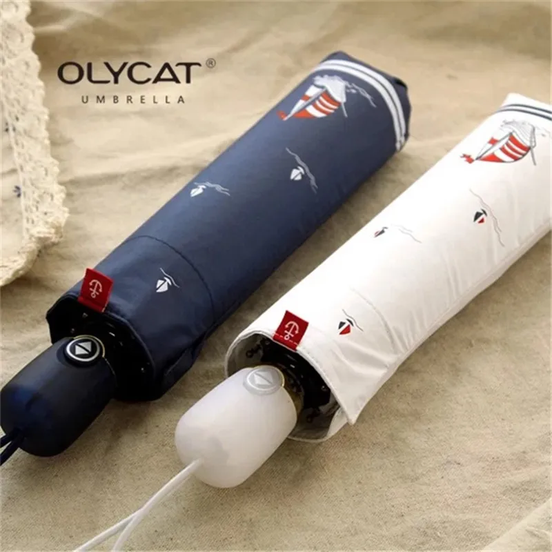 OLYCAT Prekės Automatinis Skėtis nuo Lietaus Moterų Širdis Spausdinti Anti UV Tris Lankstymo Skėčiai Ponios Skėtis Vėjo Atsparus 2 Spalvos