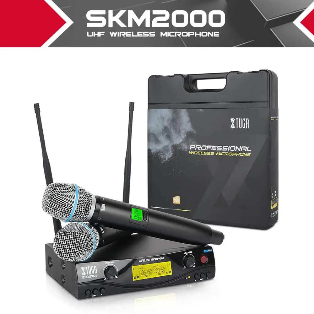 XTUGA SKM2000 UHF Dual Channel Wireless Handheld Mikrofonas, Lengva naudoti Etape Karaoke Baras Šalis Bažnyčia