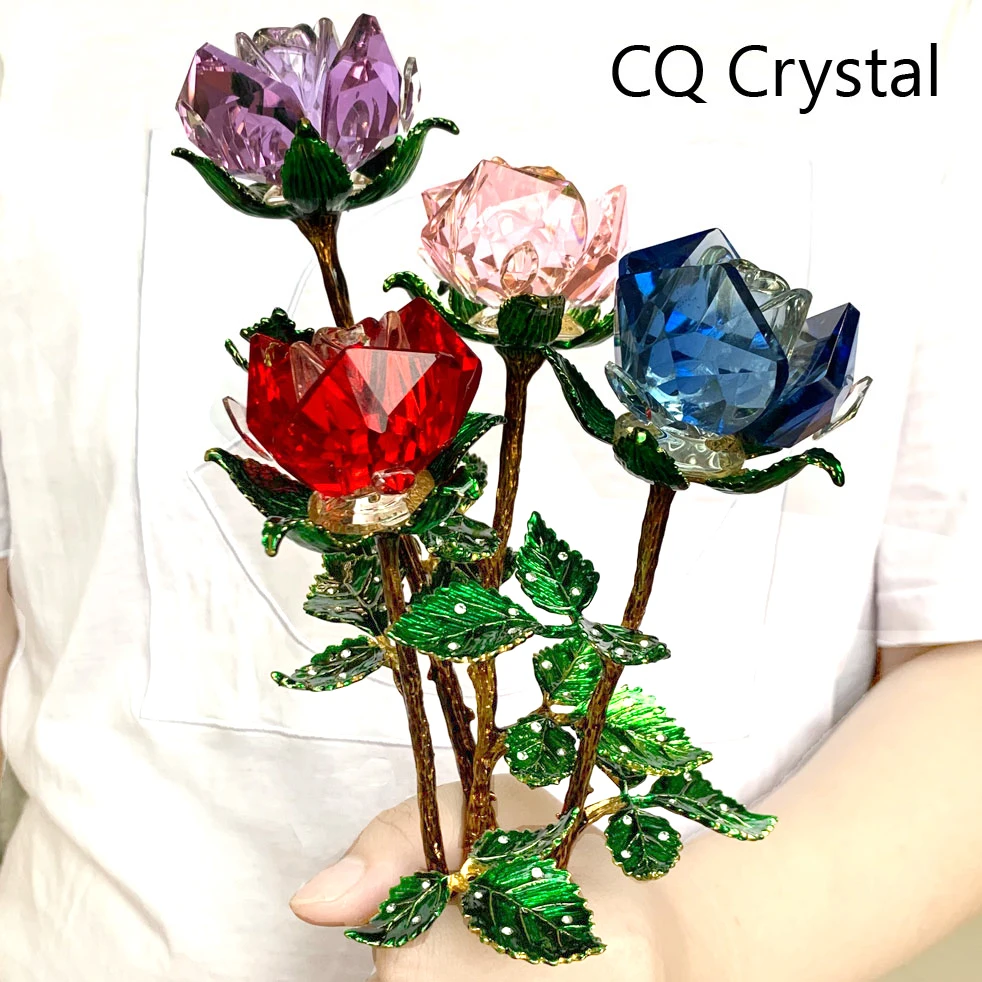 5 Spalvų Crystal Rose Gėlių Figūrėlės Stiklo Prespapjė Amatų Vestuvių Valentino Dienos Dovanas Namų Stalo Puošimas Ornamentais Pakuotėje