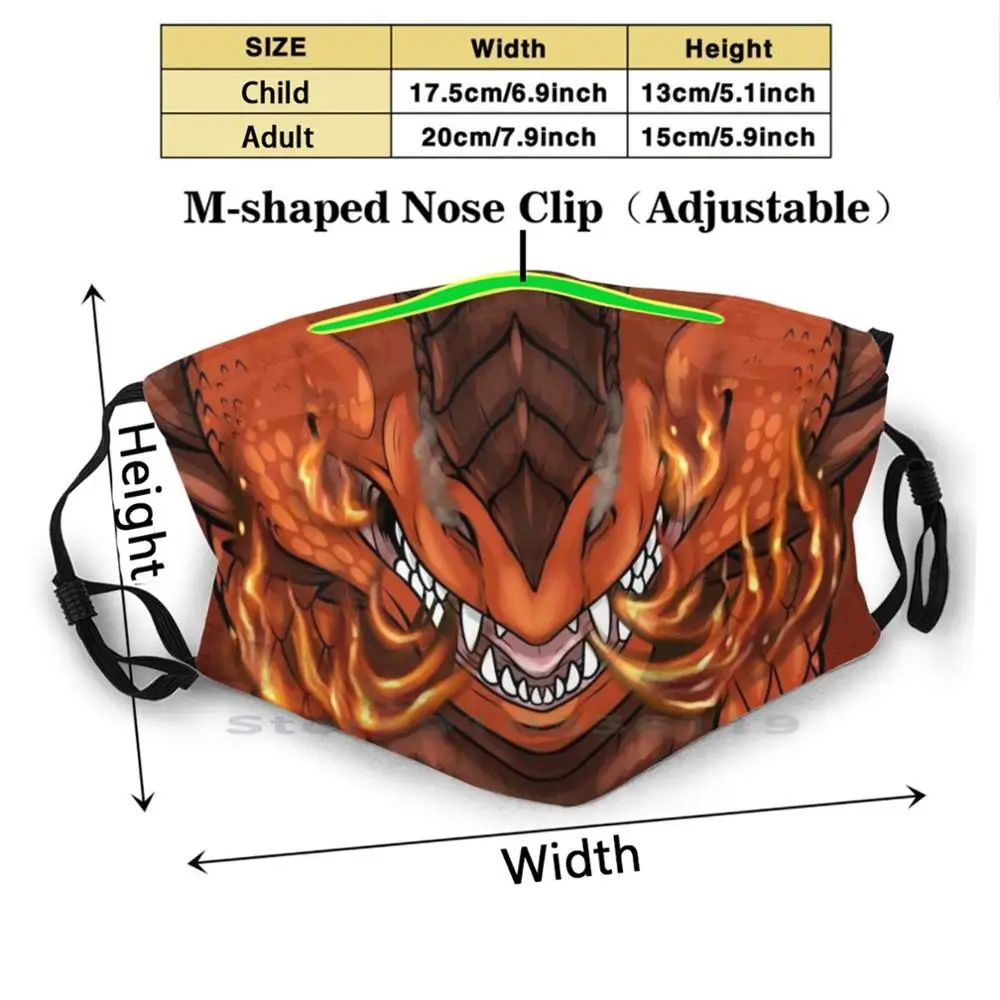 Gaisro Dragon Mask Nagų Dizaino Apsaugos Nuo Dulkių Filtras Plaunamas Veido Kaukė Vaikams Raudonos Ugnies Drakono Liepsna