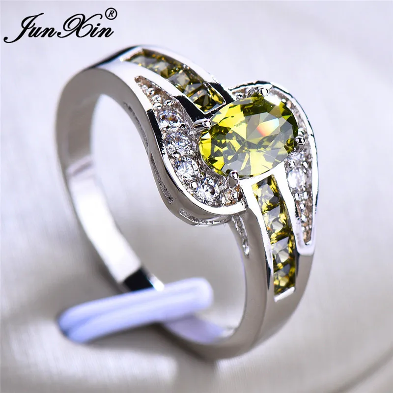 8 Spalvos Kristalų Moterų Olivīns Akmens Žiedas Mados Sidabro Spalvos Vestuvių Žiedai 