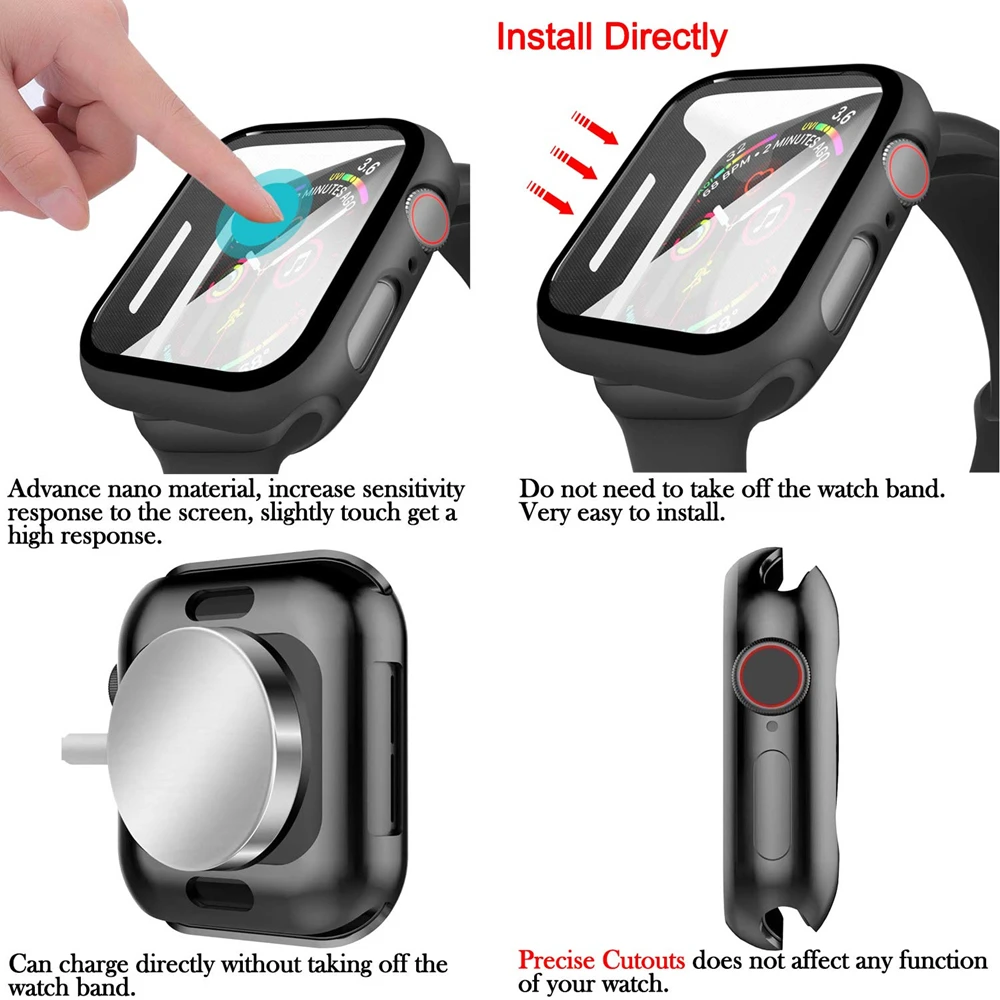 2 pack Atveju su Screen Protector for Apple Žiūrėti Series 5 44mm Slim Guard Plonas Bamperis Visišką Sunku Padengti iwatch4 40mm
