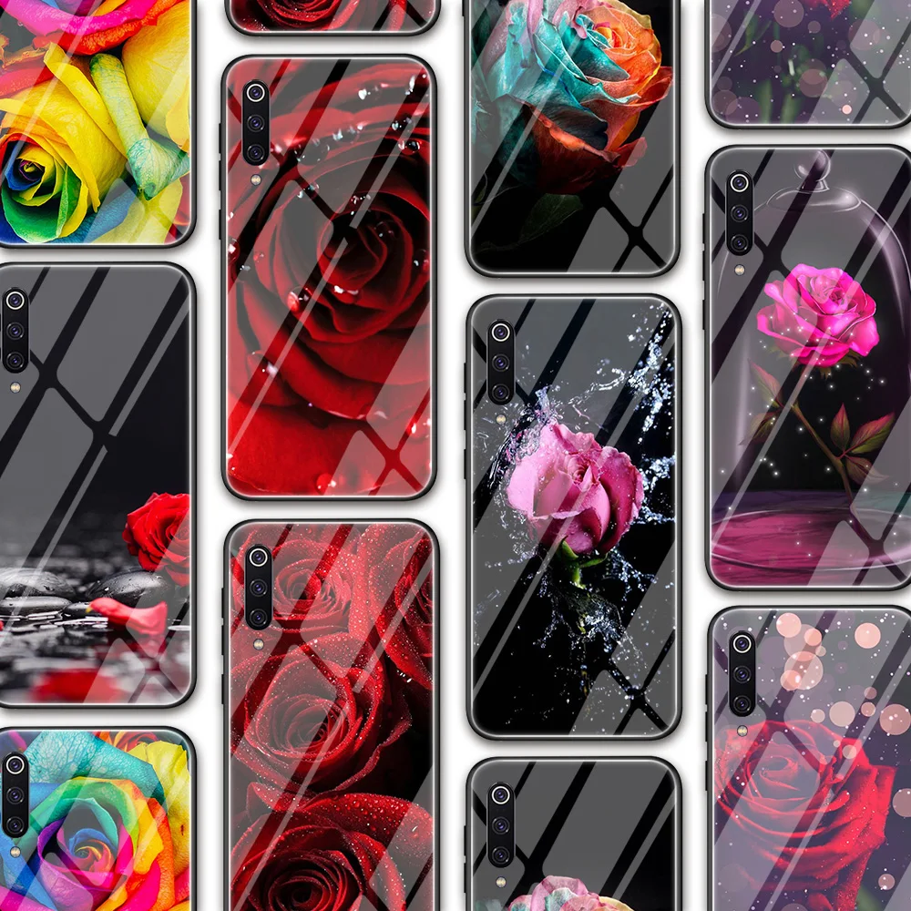Ciciber Mielas Rožių Gėlių Stiklo Atveju Xiaomi Redmi Pastaba 8 9 10 X 7, 8A 10 9S 8T 9T A3 A2 6X 5X Pro Mix Max 2s Lite F1 Funda Rubisafe