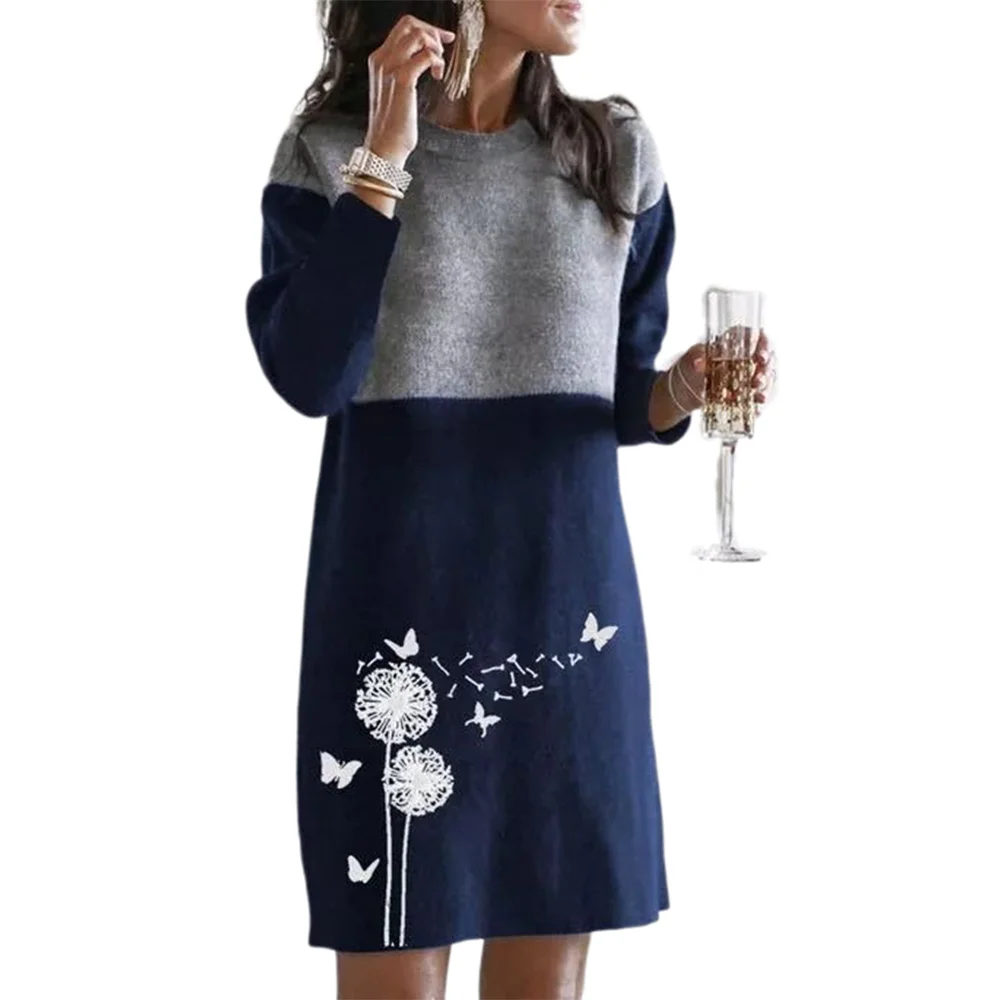 Žiemos Šiltas Mini Suknelė Moterims Kiaulpienių Spausdinti Kratinys Negabaritinių Atsitiktinis Palaidų ilgomis Rankovėmis Suknelė Nežiūriu 2021 NAUJAS