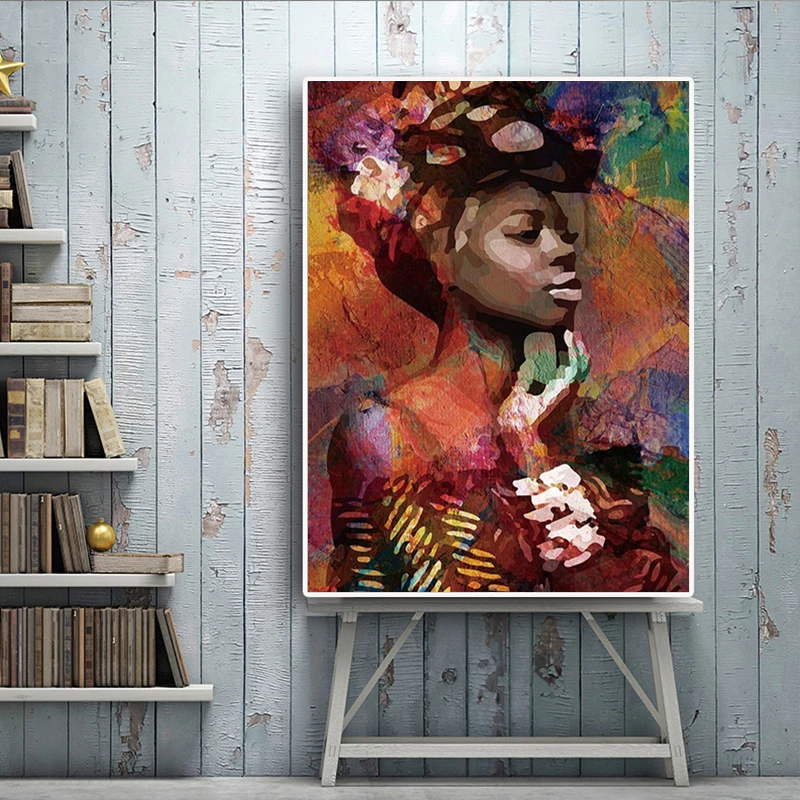 Abstrakti Afrikos Mergina, Drobė, Aliejus, Tapyba Spalvinga Moterų Portretas, Plakatų ir grafikos Sienos Meno Kambarį Namų Dekoro Cuadros