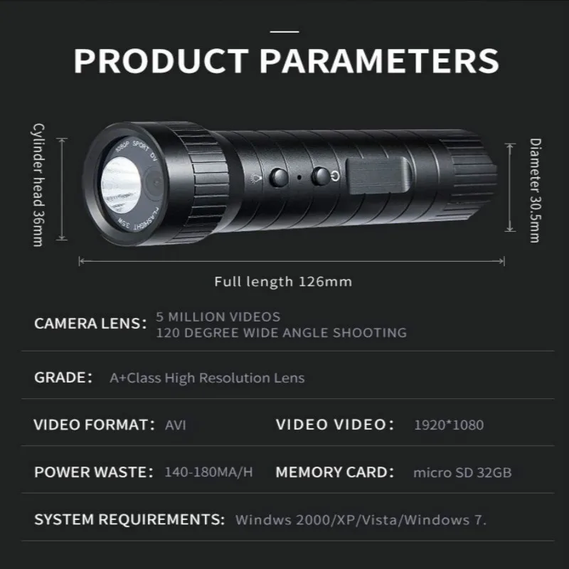 Full HD 1080P vaizdo kameros Vandeniui sporto lauko Kamera naktinio matymo akinimo žibintuvėlis motociklų, dviračių diktofonas, apšvietimo, vaizdo kameros