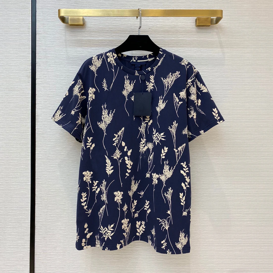 Unisex prarasti atsitiktinis marškinėliai 2020 naujas vasaros high-end dizaineris o-kaklo trumpomis rankovėmis spausdinti augalų šukuotinės medvilnės marškinėliai moterims