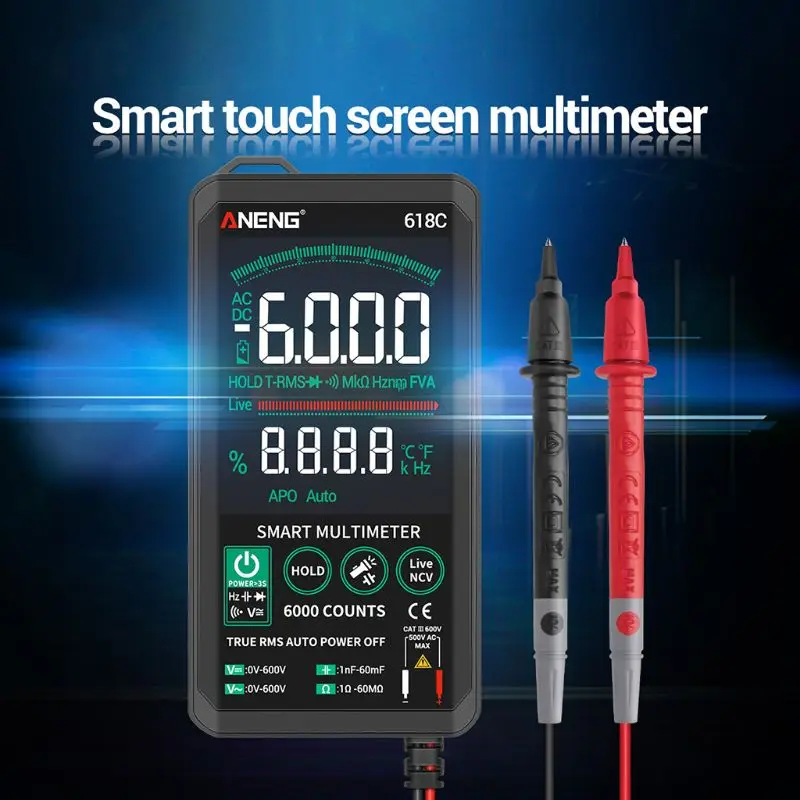 618C Skaitmeninis Multimetras Smart Touch AC DC, Analog Baras True RMS Auto Testeris Profesinės Tranzistorius, Kondensatorius NCV Testeris