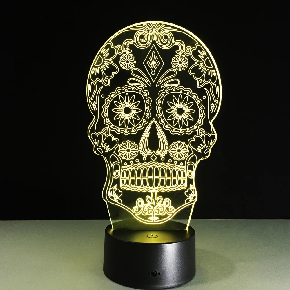 Kaukolė Veido 3D Naktį Šviesos Jutiklinį Jungiklį 7 Spalva Keičiasi LED Stalo Lempa 5V USB Naktį Šviesos Namuose Baras Meno Apdailos Nuotaikos Apšvietimas