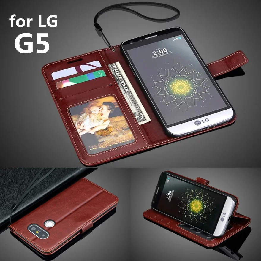 LG5 už LG G5 Atveju Prabanga Piniginės Kortelės Lizdas Stentas Atvejais Arklio Oda Modelis Apversti Atveju Apsaugoti Dangtelis Juodas G 5 LG5 Apima H830