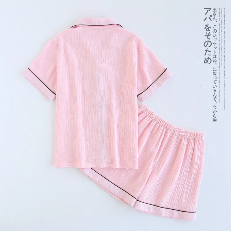 Tamsiai mėlyna medvilnės krepo šortai pižama rinkiniai moterims vasaros Japonijos paprasta pijamas mujer pižamos moterims atsitiktinis sleepwear