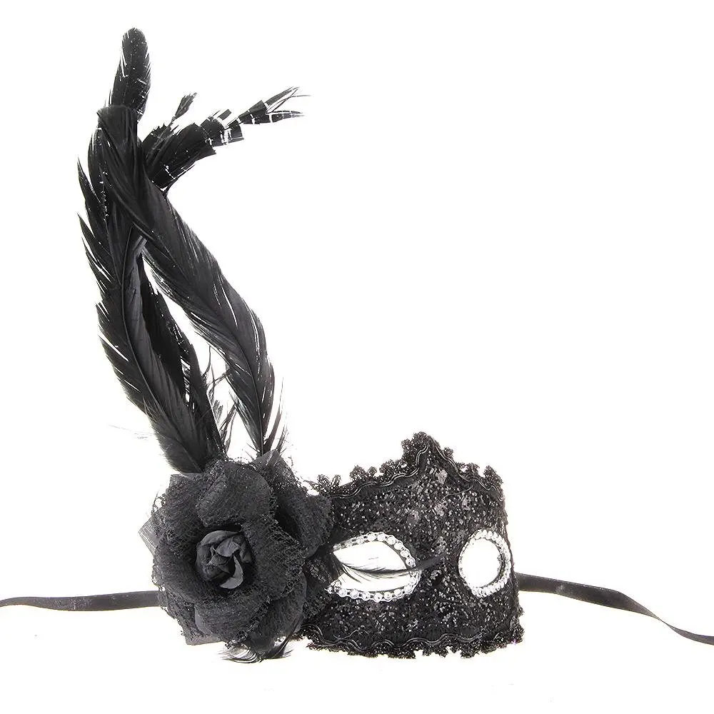 Venecijos Kaukė Venecija plunksnų gėlių juoda Halloween party rodyti Karnavalas