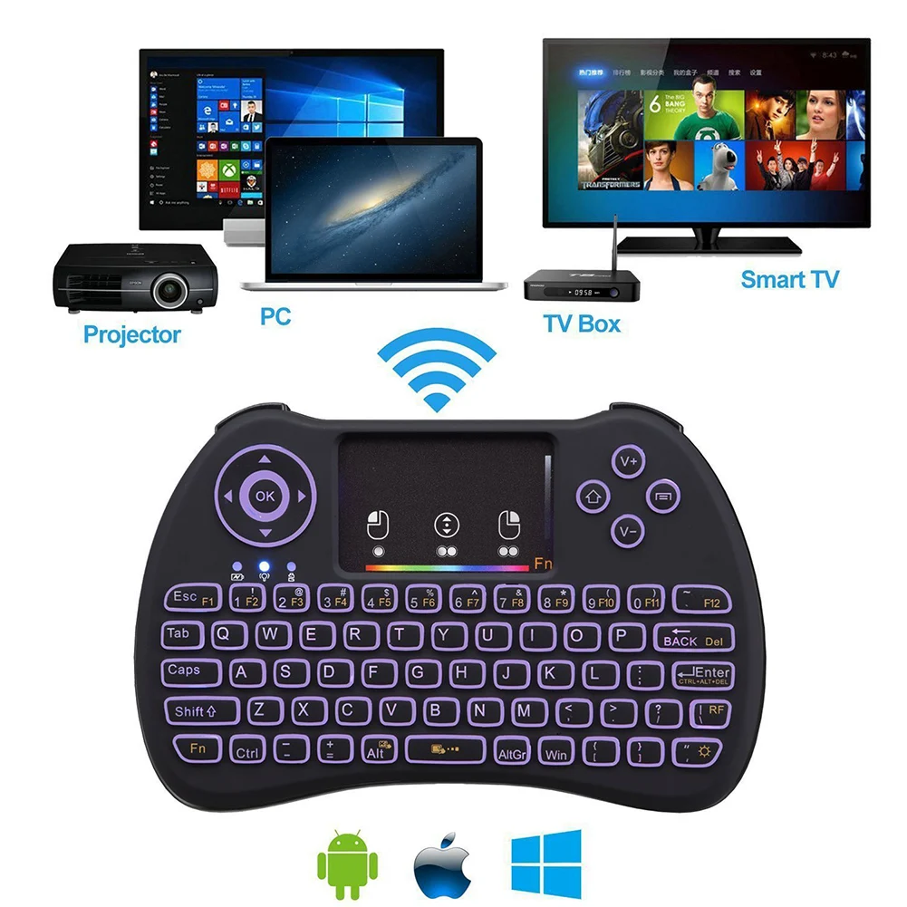 Mini Belaidė Klaviatūra USB Oro Pelės apšvietimu Touchpad Spalvos Apšvietimu Oro Pelės TV X-Box Nešiojamas Smart TV Standžiojo Disko Grotuvas HTPC