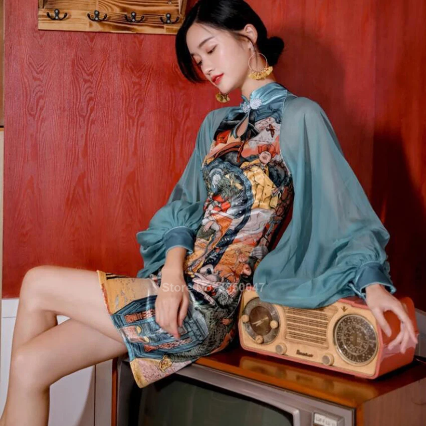 Moteris Kinijos Chenogsam Tendencija Spausdinti Šalis Nešioti Lady Žibintų Rankovės Perspektyvos Vakaro Suknelė Seksualus Apykaklės Vestuvių Qipao