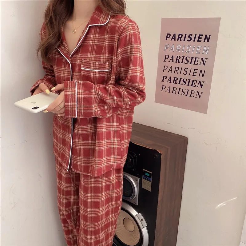 Atsitiktinis ilgomis rankovėmis pledas pižama nustatyti mėgėjams homesuit sleepwear pora dviejų dalių pižamos rinkiniai ponios naktiniai drabužiai namų drabužių L040