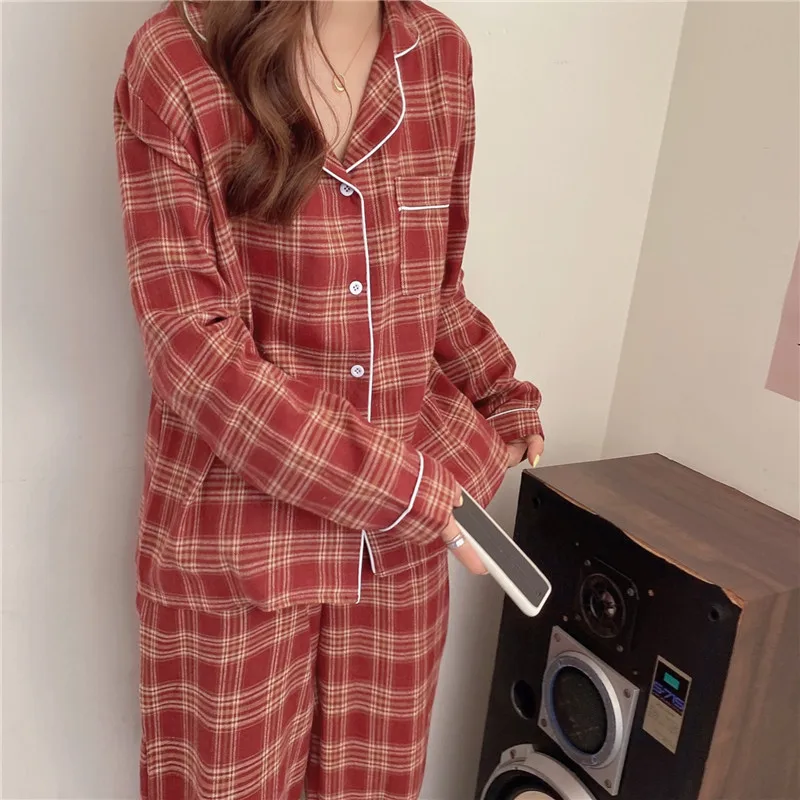 Atsitiktinis ilgomis rankovėmis pledas pižama nustatyti mėgėjams homesuit sleepwear pora dviejų dalių pižamos rinkiniai ponios naktiniai drabužiai namų drabužių L040