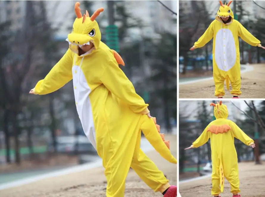 Gyvūnų Cosplay Kostiumų Onesie Suaugusiųjų Pižamos Gyvūnų mėlyna geltona Dragon Dinozaurų Pižama