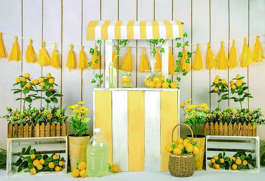 Mehofond Fotografijos Foną, Citrinų Vaisiai Geltonos Gėlės Baltos Medienos Baby Shower Gimtadienio dekoracija Dekoracija Studija Nuotrauka