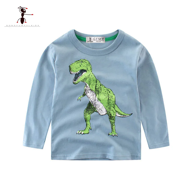 Kung Fu Ant 2018 Naują Pavasario Atsitiktinis Medvilnės Berniukų marškinėliai ilgomis Rankovėmis Dinozaurų Kūdikių Marškinėliai Kūdikių Trišakiai Drabužių Mados Viršūnes Kūdikių
